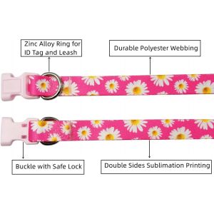 Ensemble Collier Et Laisse &Agrave; Motif Marguerite, Collier En Polyester Durable Et Laisse Assortie De 150 Cm Pour Grands Chiens (Taille L, Marguerite Rose Vif) - Neuf