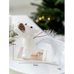 D&eacute;coration de no&euml;l simulation &eacute;cureuil pendentif d&eacute;coration d'arbre de No&euml;l pendentif blanc &eacute;cureuil roux pendentif cr&eacute;ative d&eacute;cor blanc - Neuf