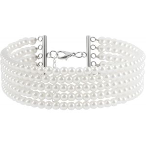 Kal-Collier Perle, 1pc Choker Élégant À 5 Rangs De Perles Collier Ras De Cou Femme Pour Soirée, Mariage Cérémonie Ou Tenue Chic Bijou Fantaisie Feminin Avec Perles Simulées Accessoire Mode Pour Robe - Neuf
