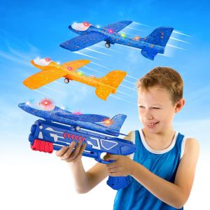 Eryi-Avion Polystyrene Avec Pistolet Catapulte, Avion Jouet Planeur Volant Mousse, Jeu Plein Air Extérieur Jardin Interactif Enfant Garçon Fille 3 4 5 6 7 8 Ans Cadeau Anniversaire Noël - Neuf