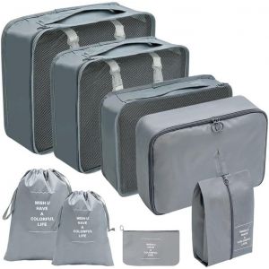 Lot De 8 Cubes D'Emballage Pour Val , Organ Urs De Bagages De Voyage Pour Sac &Agrave; Dos, Sacs De Rangement Imperm&eacute;ables Pour Accessoires De Voyage, V&ecirc;tements, Chaussures, Produits De Toilette (Gris) - Neuf