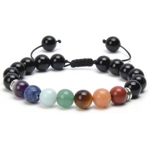 Eryi-Bracelet Shamballa Pierres Naturelles Ajustable | Ebook Offert | Fait Main | Bijoux Femme Homme | Bracelet Pierre Naturelle 7 Chakras | Toutes Les Pierres De Nos Bracelets Sont Naturelles - Neuf