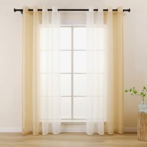 Eryi-Lot De 2 Rideaux Beiges Et Blancs Dégradés Pour Salon, Chambre À Coucher, Salle À Manger, 140 X 175 Cm, Courts, En Voile, Avec ?illets, Décoratifs Et Légers - Neuf