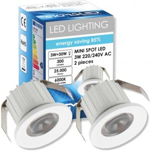 Mini Spot Led 3w, Dimmable, 300lumen, Blanc Froid 6000k, Spot Rond Encastrable, 220v / 240v Ca, Driver Non Nécessaire, 2 Spots[Amp748511] - Neuf