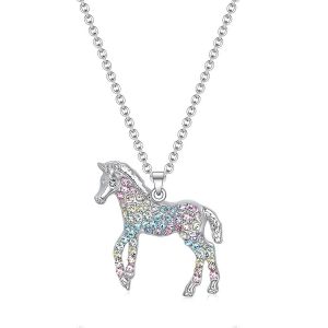 Collier Cheval Arc-En-Ciel Bijou Pendentif Lettre Initiale Collier Pour Filles Adolescentes Femmes Amoureuses Des Chevaux - Neuf
