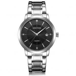 Geekthink Montre Analogique &Agrave; Quartz &Eacute;tanche Montre-Bracelet En Acier Inoxydable (Hommes Argent Noir) - Neuf