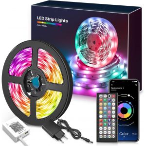 Ruban Led 15m Rgb Led Chambre Bande Led Contr&ocirc;l&eacute; Par Bluetooth App T&eacute;l&eacute;commande Lumi&egrave;re D&eacute;corative Guirlande De Lumineuse Dimmable Avec Musicale Pour Maison, Salon, Cuisine - Neuf