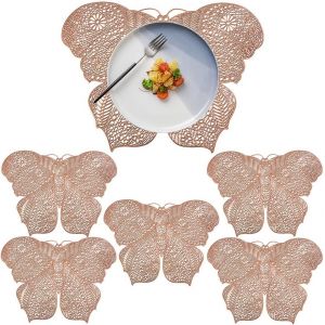 Eryi-Lot De 6 Sets De Table Ajourés En Vinyle Pressé En Forme De Papillon, Résistants À La Chaleur, Pour Décoration De Fête De Mariage, Halloween, Or Rose - Neuf