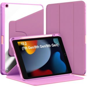 Kalanka-Étui Rotatif Pour Ipad 9e/8e/7e Génération, 10,2"" (Modèle 2021/2020/2019) Avec Porte-Crayon, Rotation À 360 Degrés, Dos Transparent, Veille/Réveil Automatique (Violet) - Neuf