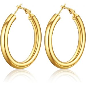 Kal-Paire Cr&eacute;oles Femme Acier Inoxydable, Diam&egrave;tre 20/30/40/60/80mm, Anneaux Oreilles Pour Femme Fille - Neuf