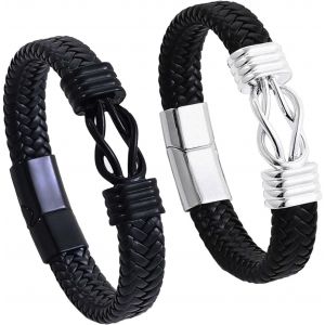 Eryi-2pcs Bracelet En Cuir Avec Fermoir, 21cm Bracelet Cuir Homme Saint Valentin, Cadeau Anniversaire Homme L'amour Avec Une Signification Infinie, Cadeau Anniversaire Homme - Neuf