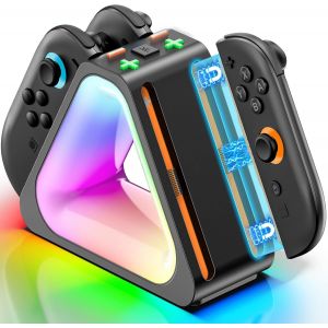 Hljhj-Station De Charge Pour 2025 Nintendo Joy-Con 2, Base De Charge Magnétique Rapide Switch 2 Joy-Con Avec 7 Modes D¿Éclairage, Chargeur Sw2 Améliorée Pour Joycon Nintendo Switch 2 Accessoires,Char - Neuf
