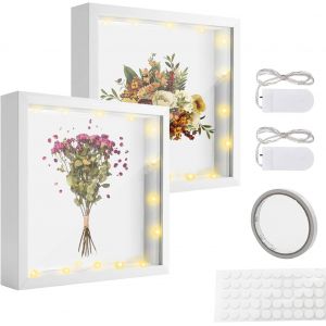 Fchhk-2 Pièces Cadre Photo 3d 20x20cm + 2 Lumineuse Led 1m Cadre Photo Profond Pour Objet Jusqu'à 3 Cm Cadre De Boîte D'ombre Pour Les Souvenirs Photos Fleurs Séchées Diamond Painting - Neuf