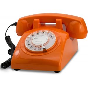 Opis 60S Cable: T&eacute;l&eacute;phone Fixe Vintage Compatible Box, Style R&eacute;tro Des Ann&eacute;es 60, Avec Son Aspect Ancien &Agrave; Cadran Classique Orange - Neuf