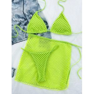 Maillot De Bain Trois Pièces En Résille Avec Jupe Transparente Et Dos Nu - Neuf