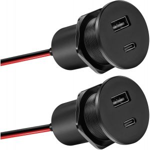 JGD-Aluminium Prise USB 12V Camping-Car Chargeur, Double Port PD3.0 USB-C 30W et QC3.0 USB-A 18W, pour Bateau Marine Camion Caravane V&eacute;hicule (2PCS) - Neuf