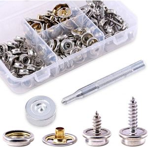 Mevronisshop-Lot De 120 Boutons Pression En Acier Inoxydable De Qualit&eacute; Marine Pour Toile Et Tapisserie De Bateau Avec 2 Outils De R&eacute;glage (40 Ensembles), Argent&eacute; - Neuf