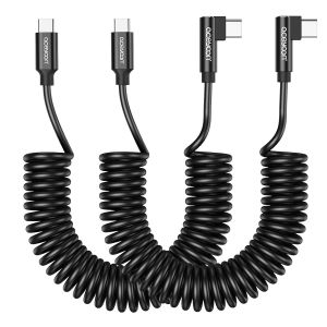 Lot de 2 Cable USB C vers USB C Spirale Court 240W Cable USB C Charge Rapide Support PD 3.0 Cable USB Type C Coudé pour iPhone 15 Galaxy S24 23, pour Huawei, Rallongé de 0,3m à 0,8m(Noir - Neuf