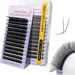 Kalanka-Yyy Cils 3 Tips Triple Yy Lashes 6d Y Lash Tissés En Croix À La Main Bouquet De Cils Volume Russe Faux Cils Naturel Préfait Ventilateur Wispies Cluster Eyelash Noir 12 Rows(0.07 Lu 8-15mm¿ - Neuf