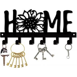 KAL-Porte Clef Mural, Porte Clé Mural, Boite A Clefs Murale Decorative, Porte-Clés Mural Avec 6 Crochets En Fer Forgé Tournesol Porte-Clés En Métal Crochet À Clés Ornement Dart En Métal (Noir) - Neuf