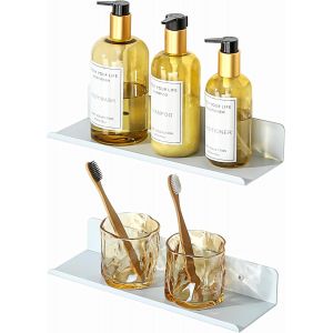 Lot De 2 Etagere Murale Sans Percage Salle De Bain, Etagere Murale Sans Vis En Aluminium, Tablettes Flottantes Adh&eacute;sif Tablette Rangement Pour Cuisine, Salon, Chambre, 30cm Blanc - Neuf