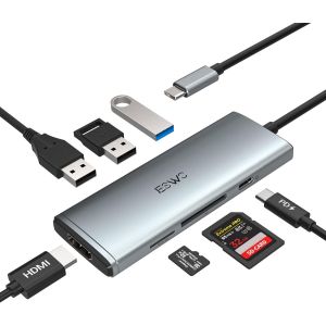 Hub Usb C, 7-En-1 Adaptateur Usb C Vers Usb, Hdmi 4K, Charge Pd 100W Lecteur De Carte Sd/Micro Sd,Dock Usb Multiport Compatible Avec Macbook Pro/Air, Ipad Pro, Autres Appareils De Type C - Neuf