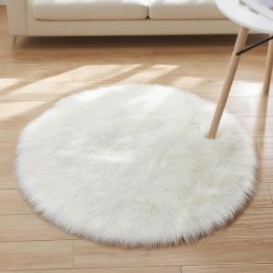 Kalanka-Tapis En Fourrure Synth&eacute;tique, Imitation Toison Moquette, Laine Tapis De Canap&eacute; Coussin Pour Chambre &Agrave; Coucher, Salon, Chambre D'enfant (Blanc-50cm) - Neuf