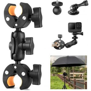 Action Camera Mount for 15 to 44 mm Tube, Double Super Clamp and 1/4 Inch Thread and Sports Cam Adapter, Mount for Gopro Insta360 Akaso Motorcycle Bike Handlebar Tripod Umbrella Selfie Stick - Neuf