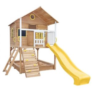 Ginger Home Maison Enfant En Bois Avec Toboggan Et Bac &Agrave; Sable Aire De Jeux Ext&eacute;rieur - Neuf