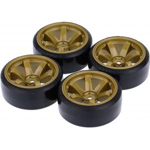 KAL-Lot De 4 Roues Et Pneus De Voiture Rc Drift -63 Mm -Jantes En Plastique Dur Pour Course Sur Route 1/10 -Pièces De Rechange Pour Hsp Tamiya Hpi Kyosho (Doré) - Neuf