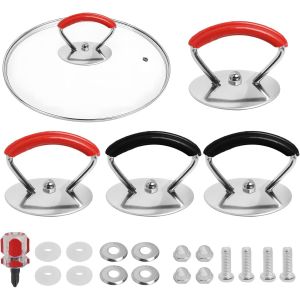 Kalanka-4 Pièces Poignée Universelle De Couvercle De Casserole, Boutons De Couvercle De Pot Remplacement, Poignée De Pour Casseroles,Et Ustensiles De Cuisine, Avec Vis, Et Tournevis(Rouge Noir-4pack) - Neuf