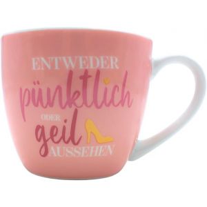 Gobelet Xxl Maxi - Tasse &Agrave; Caf&eacute; - Tasse En Porcelaine, Motif : Soit &Agrave; L'heure Ou Excit&eacute;, Rose, Dimensions H X &Oslash; : 9,2 X 10,5 Cm, Capacit&eacute; 400 Ml, Passe Au Lave-Vaisselle. - Neuf