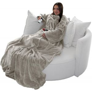 Couverture Tv Moelleuse &Agrave; Manches, 150 X 180 Cm, Toucher Cachemire, Chanceli&egrave;re Et 2 Poches, Dessus Gris - Neuf