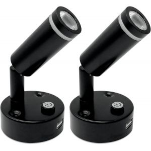 Subzonal-Liseuse 12v Led Usb Camping Car, 2w Lumi&egrave;re Chaude 3000k Dimmable Avec Lumi&egrave;re Bleue Bicolore, Applique Led Caravane Bateau Camper, Lampe De Lecture Finition Peinte En Noir 2 Pi&egrave;ces - Neuf