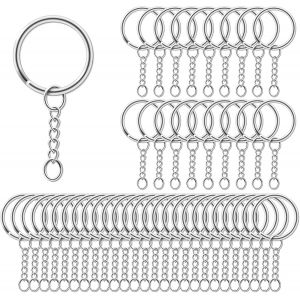 MEVRONISSHOP-100 Pi&egrave;ces 25mm Anneaux Porte Cl&eacute; avec Cha&icirc;ne, Porte Cl&eacute; avec Split Porte Clef, Porte Clef pour Bricolage, Loisirs - Argent - Neuf