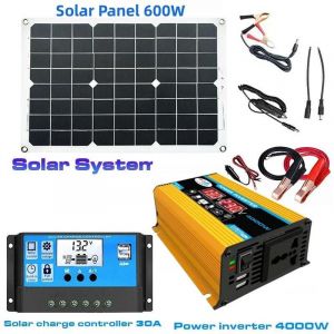 Système de production d'énergie solaire, onduleur 110V/220V 6000W, panneau solaire 12V 30A, contrôleur, Kit complet de production d'énergie, chargeur-Jaune 220V 4000W - Neuf