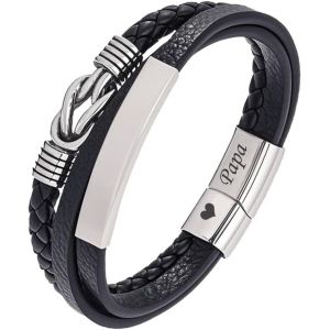 Eryi-Cadeau Homme Bracelet Cuir : Cadeaux Pour Papa Bracelet Hommes Cuir Noir Papa Gravé 21.5cm/22.5cm, Cadeau Pour Saint-Valentin Fete Des Peres Noël Anniversaire - Neuf