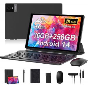 2025 Newest Tablette 10.4 Pouces,Tablet Android 14 Avec 36Gb Ram+256Gb Rom(Tf 1Tb),Tablette Avec 4G Lte+5G Wifi,Ips 2K Hd,8000Mah,Octa-Core,13Mp+8Mp,Bluetooth 5.0,Tablette Avec Clavier Etc,Noir - Neuf