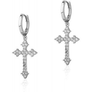 Tianyi-Boucles D'oreilles Longues Pendantes En Forme De Croix Pour Femmes, Longues Pendantes En Strass Brillant, Crochet Avec Anneau, Ajustables, Bijoux Pour Femmes Et Filles, Argent/Or - Neuf