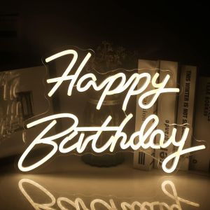Happy Birthday Neon Sign Blanc Chaud Led N&eacute;on D&eacute;coration Murale Pour La Maison Chambre Bar Club D&eacute;coration De F&ecirc;te D'anniversaire Avec Alimentation Usb Cadeau D'anniversaire - Neuf