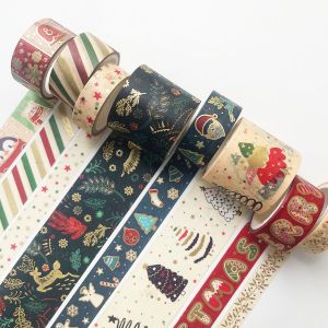 Washi Tape,8 Rouleaux Ruban Washi De No&euml;l,Adh&eacute;sif D&eacute;coratifs En Papier Ruban Rubans De Masquage Feuille D'or Ruban De Masquage De Vacances &Agrave; Carreaux Verser De L'artisanat Scrapbooking Bricolage Emb - Neuf