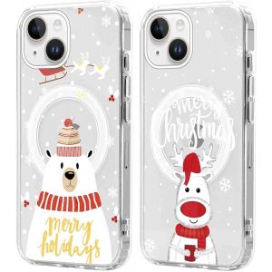 SJZG-2 Pi&egrave;ces No&euml;l Coque Magn&eacute;tique Pour Iphone 14 Plus 6,7'', Etui En Motif Dessin Cadeau De No&euml;l Compatible Avec Magsafe, Housse Christmas Silicone Tpu Bumper Cover Pour Iphone 14 Plus, No&euml;l 04 - Neuf
