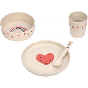 Kalanka-L&auml;ssig Set De Vaisselle Pour Enfants (Assiette, Gobelet, Bol, Cuill&egrave;re) Sans M&eacute;lamine, Sans Bpa, Pour Lave-Vaisselle Et Micro-Ondes/Dish Set Happy Rascals Heart Lavender - Neuf