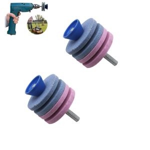 Pc Double Couche de Tondeuse à Gazon Aiguisoir (Bleu et Rose), Résistant à l'Usure de la Lame de la Tondeuse à Gazon taille-crayon Adapté à la Plupart des Perceuses Électriques ou des Perceuses à Main - Neuf