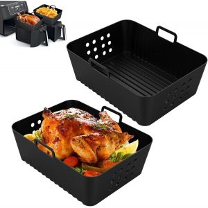 2 Pcs Moule Silicone Air Fryer sans BPA, Panier Silicone Air Fryer Rectangulaire, Moule pour Friteuse &agrave; Air 19*14*7cm, Plat &agrave; Four Air Fryer avec Poign&eacute;e, Compatible with Ninja SL400/SL401 - Neuf
