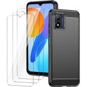 Verre Tremp&eacute; Pour Motorola Moto E13 4g Coque Noir Fibre De Carbone + 3 X Film Protecteur - Souple &Eacute;tui Carbon Fiber Housse Case Cover Pour Motorola Moto E13 4g (6.5") - Neuf