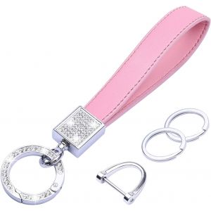 CAUC-Porte-cl&eacute;s de voiture en cristal pour femme en cuir v&eacute;ritable avec strass et 2 porte-cl&eacute;s pour cl&eacute; de voiture - Neuf