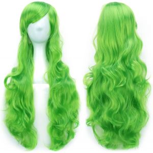 Kalanka-80cm Longue Perruque De Cosplay De Cheveux Naturels Boucl&eacute;s Avec Une Frange Color&eacute;e Halloween Costume Party Perruques Pour Les Femmes (Pomme Verte) - Neuf