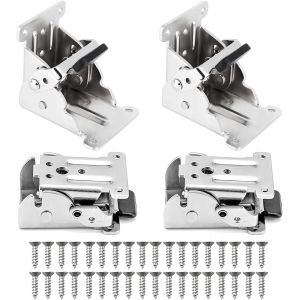 Lot de 4 charni&egrave;res pliantes avec syst&egrave;me de blocage, pieds de table pliables &agrave; 90 &deg;, avec vis, pour dessus de table, lit, charni&egrave;re &agrave; visser, charni&egrave;re d'armoire (argent&eacute;) - Neuf