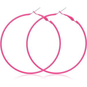 Kal-Boucles D'oreilles Créoles Fluos Pour Femme De 60 Mm, Boucles D'oreilles Rondes Et Légères Pour Fête Costumée Des Années 80 - Neuf